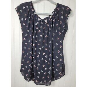 LC Lauren Conrad Blouse, Black with Printed Bows, Women's size M